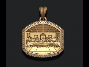 Last Supper Pendant Basrelief With Gems 3D Print Model