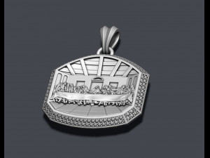 Last Supper Pendant Basrelief With Gems 3D Print Model