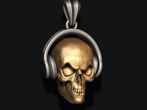 Skull with headphones pendant 3D print model 3Dプリントモデル
