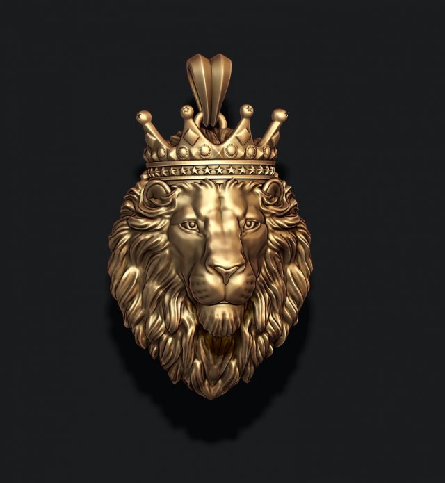 Lion pendant with crown 3D print model 3Dプリントモデル .c4d .max .obj .3ds .fbx .stl .blend 