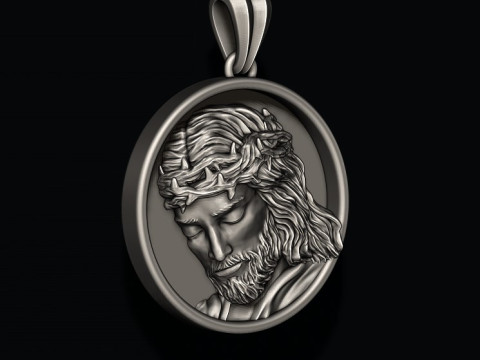 Jesus round frame pendant 3D print model Modello di stampa 3D