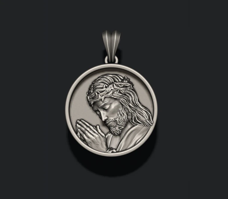 Praying Jesus round frame pendant 3D print model 3D Print Model .c4d .max .obj .3ds .fbx .stl .blend 