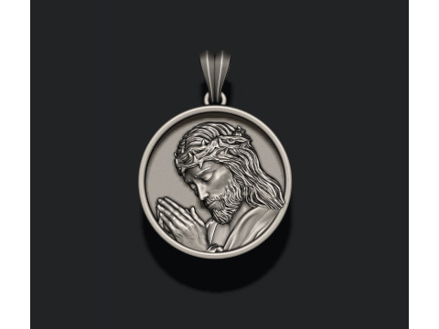 Praying Jesus round frame pendant 3D print model 3D Print Model