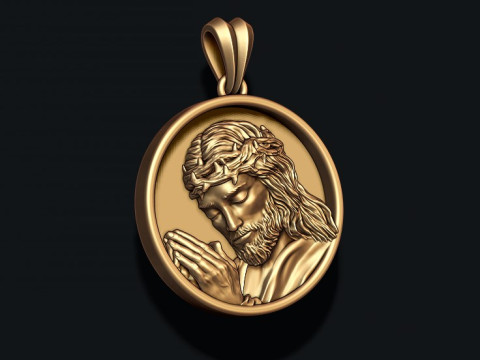 Praying Jesus round frame pendant 3D print model 3D Print Model