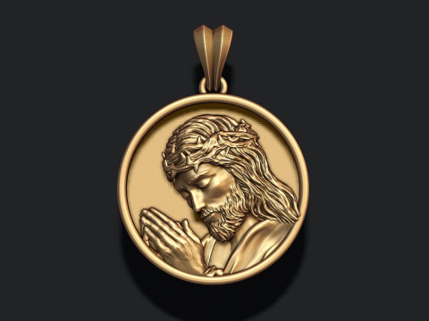 Praying Jesus round frame pendant 3D print model 3D Print Model