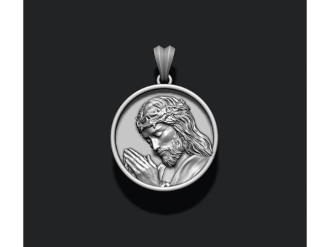 Praying Jesus round frame pendant 3D print model 3D Print Model