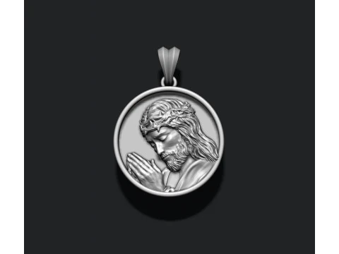 Praying Jesus round frame pendant 3D print model 3D Print Model