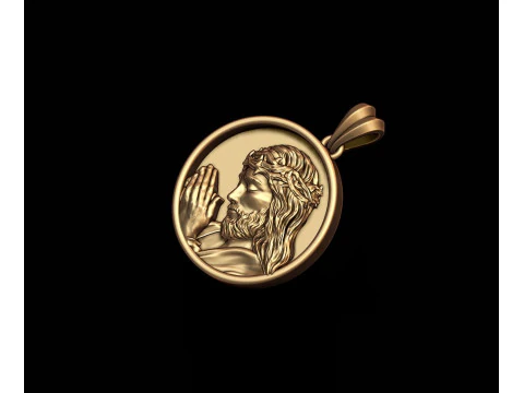 Praying Jesus round frame pendant 3D print model 3D Print Model