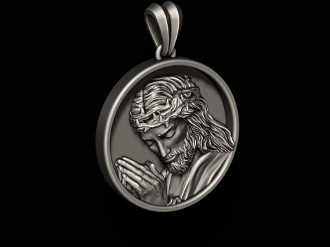 Praying Jesus round frame pendant 3D print model 3D Print Model