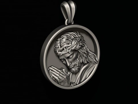 Praying Jesus round frame pendant 3D print model 3D Print Model