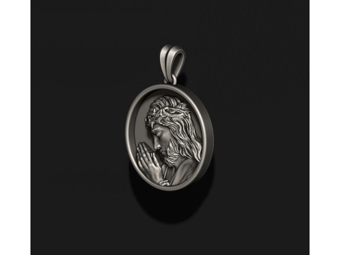 Praying Jesus round frame pendant 3D print model 3D Print Model
