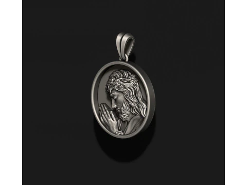 Praying Jesus round frame pendant 3D print model 3D Print Model