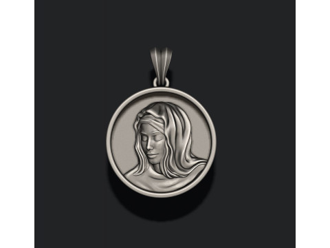 Holy Mary round frame pendant 3D print model 3Dプリントモデル