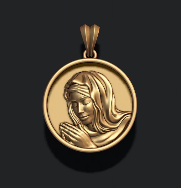 Praying Holy Mary round frame pendant 3D print model 3D Print Model .c4d .max .obj .3ds .fbx .stl .blend 