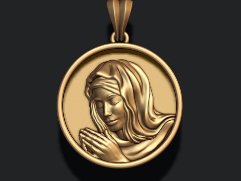 Praying Holy Mary round frame pendant 3D print model 3Dプリントモデル