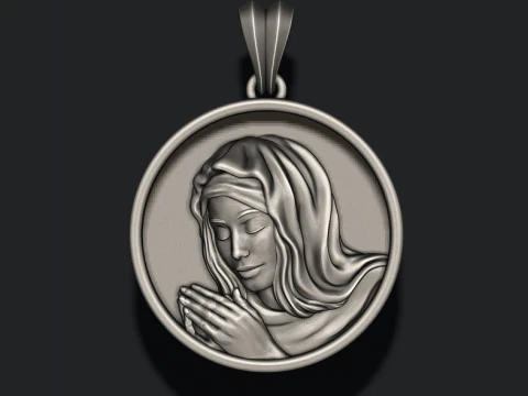 Praying Holy Mary round frame pendant 3D print model 3D Print Model