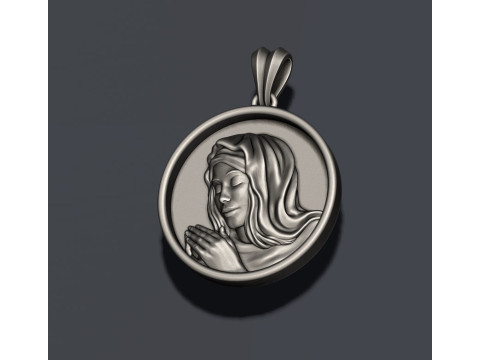 Praying Holy Mary round frame pendant 3D print model 3D Принт Модель