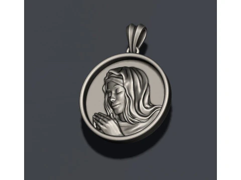 Praying Holy Mary round frame pendant 3D print model 3D Print Model