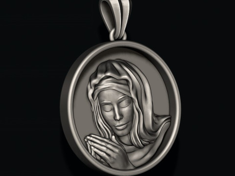 Praying Holy Mary round frame pendant 3D print model 3D Принт Модель