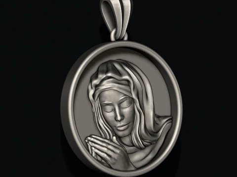 Praying Holy Mary round frame pendant 3D print model 3D Print Model