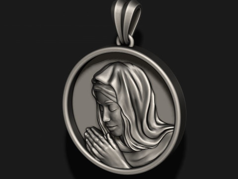 Praying Holy Mary round frame pendant 3D print model 3D Принт Модель