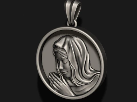 Praying Holy Mary round frame pendant 3D print model 3D Print Model