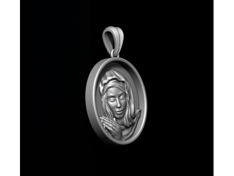 Praying Holy Mary round frame pendant 3D print model 3D Принт Модель