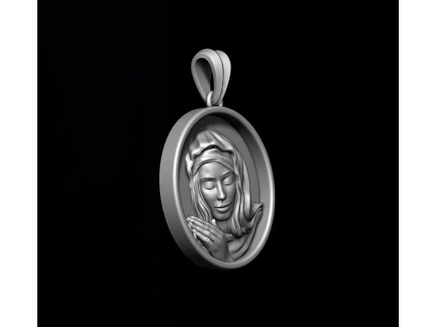 Praying Holy Mary round frame pendant 3D print model 3D Print Model
