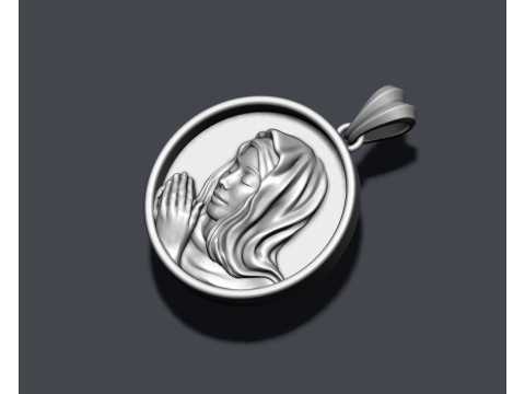 Praying Holy Mary round frame pendant 3D print model 3D Принт Модель