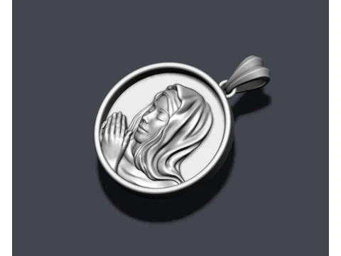 Praying Holy Mary round frame pendant 3D print model 3D Print Model
