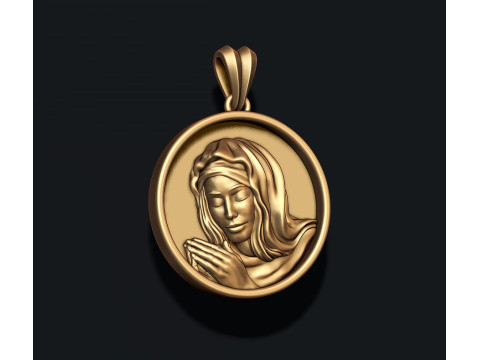 Praying Holy Mary round frame pendant 3D print model 3D Принт Модель