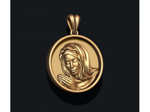 Praying Holy Mary round frame pendant 3D print model 3D Print Model