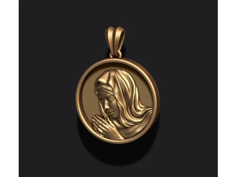 Praying Holy Mary round frame pendant 3D print model 3D Print Model