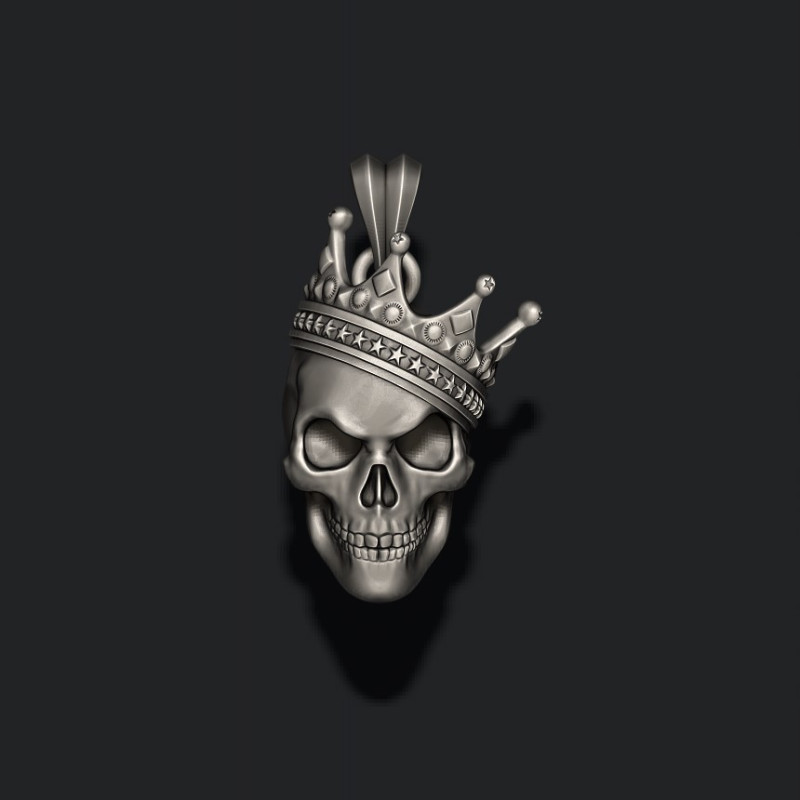 Skull with crown pendant v3 3D print model 3D 打印模型 .c4d .max .obj .3ds .fbx .stl .blend
