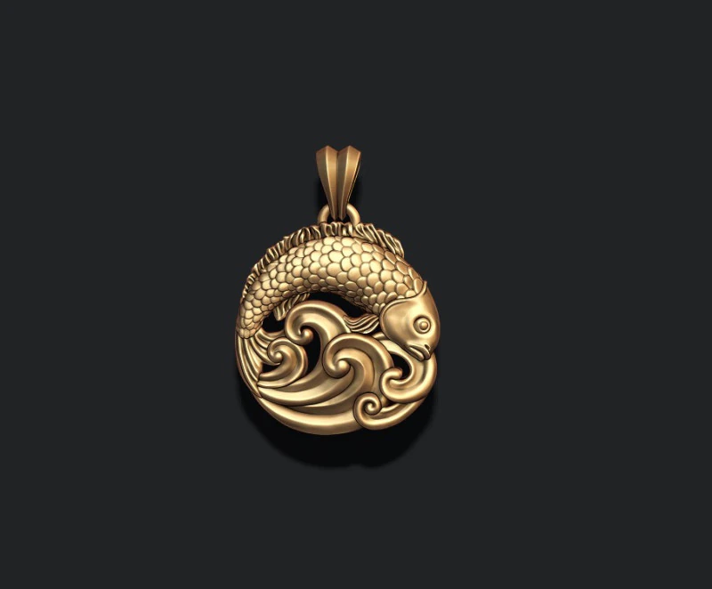 Fish and waves pendant 3D print model 3D Print Model .c4d .max .obj .3ds .fbx .stl .blend