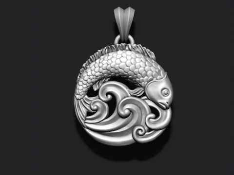 Fish and waves pendant 3D print model 3D Print Model