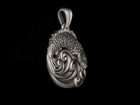 Fish and waves pendant 3D print model 3Dプリントモデル
