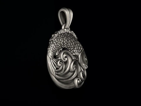 Fish and waves pendant 3D print model 3D Print Model
