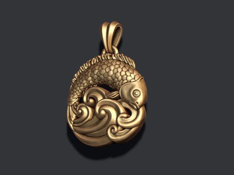 Fish and waves pendant 3D print model 3D Print Model