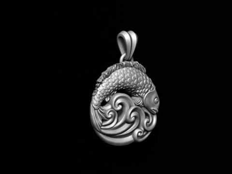 Fish and waves pendant 3D print model 3D Print Model