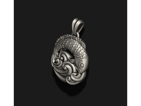Fish and waves pendant 3D print model 3D Print Model