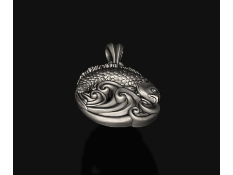 Fish and waves pendant 3D print model 3Dプリントモデル