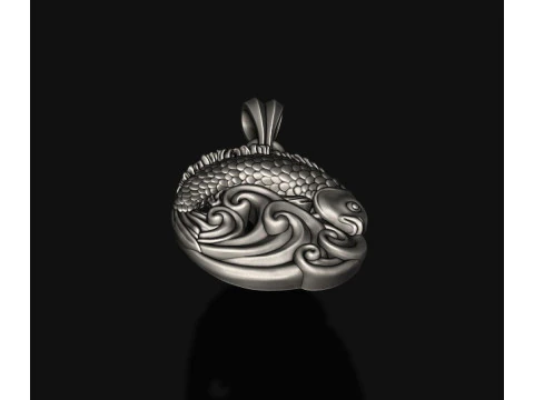 Fish and waves pendant 3D print model 3D Print Model