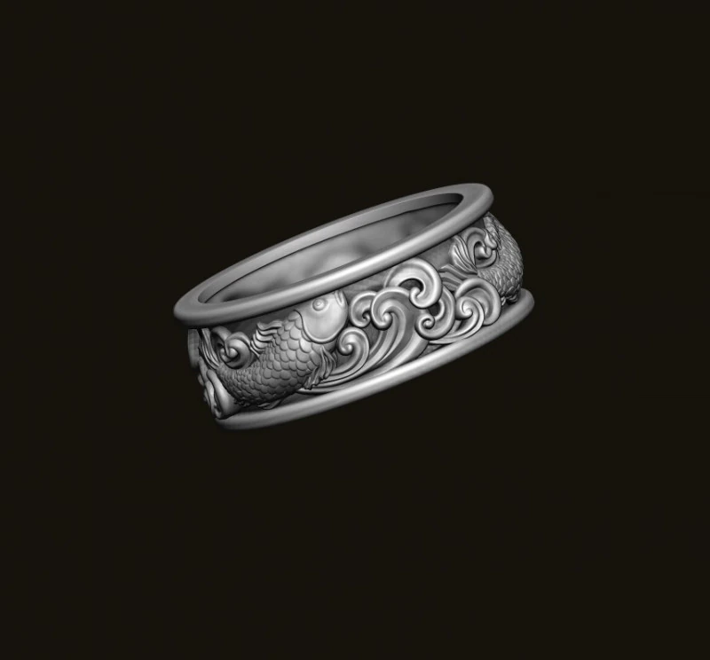 Fish and waves ring 3D print model 3D Print Model .c4d .max .obj .3ds .fbx .stl .blend 