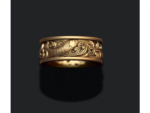 Fish and waves ring 3D print model 3D Print Model