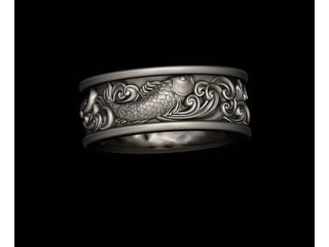 Fish and waves ring 3D print model 3Dプリントモデル