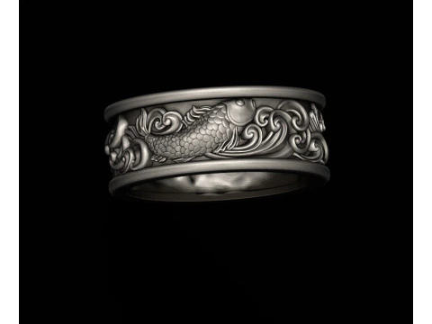 Fish and waves ring 3D print model 3D Print Model