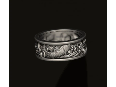 Fish and waves ring 3D print model 3D Print Model