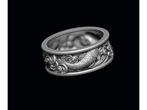Fish and waves ring 3D print model 3Dプリントモデル