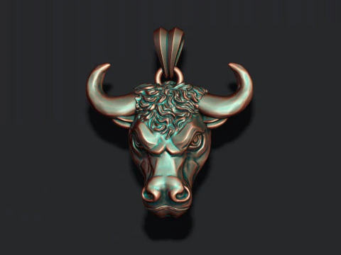 Modelo de impress&atilde;o 3D com pingente em baixo-relevo de cabe&ccedil;a de touro Modelo de Impressão 3D